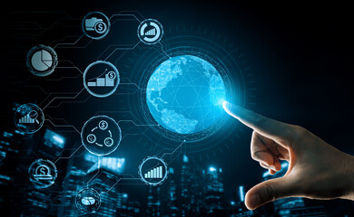 Finance and Money Transaction Technology Concept. Icon Graphic interface showing fintech trade exchange, profit statistics analysis and market analyst service in modern computer application. uds