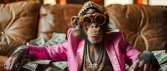 Fotobehang Swag Chimp Living the Rap Dream with Cash. Concept Swag, Chimp, Living the Rap Dream, Cash © Ян Заболотний