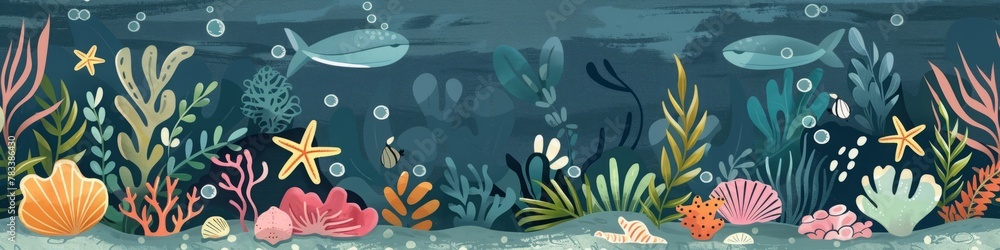 Canvas Prints Underwater sea world. Algae and corals.