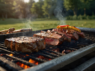 American-style barbecue, cooked meats al fresco.