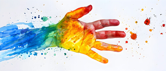 Watercolor painting of a palm hand representing a world of inclusion and diversity, celebrating World Autism Awareness Day.