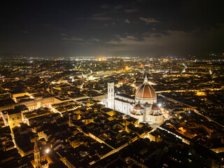 Aerial view of the Cathedral of Florence at night