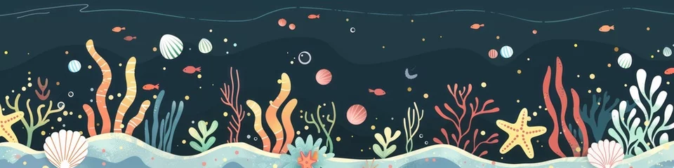Poster In de zee Underwater sea world. Algae and corals.