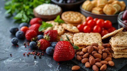 Variety of Food Displayed on Table