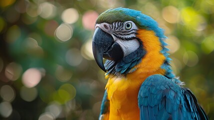 Fototapeta premium Blue and Yellow Parrot Perched on Tree