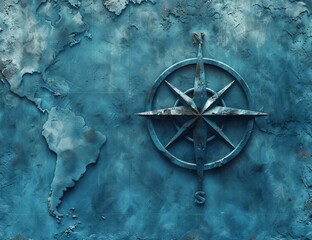 Blue compass rose on top of a map