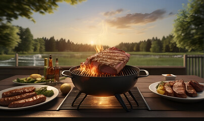 American-style barbecue, cooked meats al fresco.