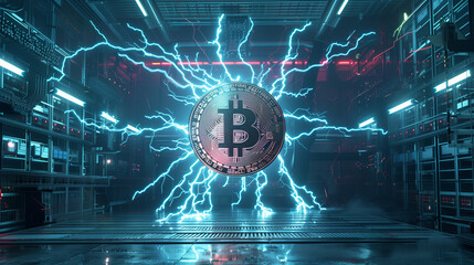 Bitcoin Lightning Network as a Layer 2 Breakthrough. Lightning is a decentralized network using smart contracts - Image made using Generative AI