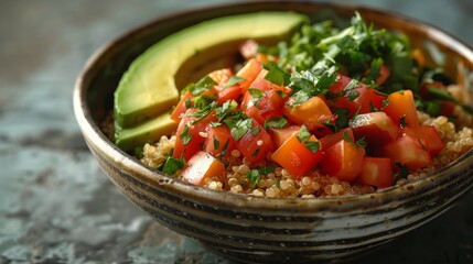 Bowl of Couscous With Avocado, Tomatoes, and Cilantro