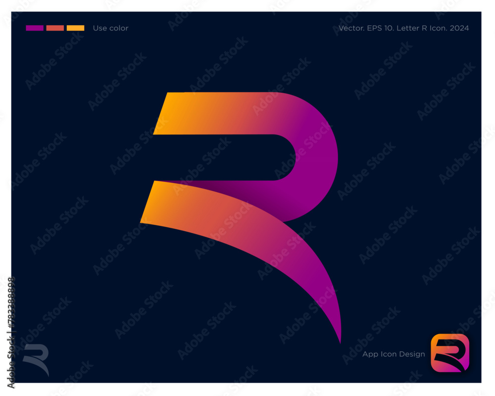 Poster r monogram. letter r consists of gradient ribbon. public relation logo. identity and app icon.