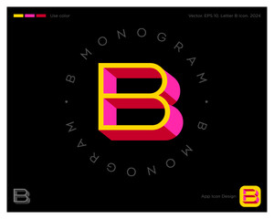 B monogram. B letter. 3D imitation. Identity and app icon. Emblem for business, internet, online shop, label or packaging.