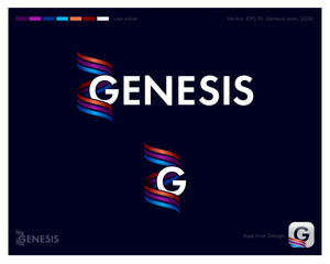 Genesis logo. Letter G and  multicolored ribbons like DNA.