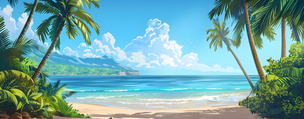 The image is a horizontal outdoor nature scene with tropical beach Stunning Beach Landscapes on bright daylight. 