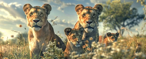 Foto op Plexiglas lions in the wild Savannah Generative AI © Roman