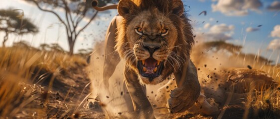Fototapeta premium lions in the wild Savannah Generative AI