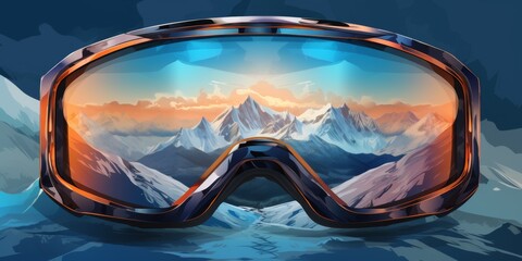 Ski goggles with mountains reflection Generative AI