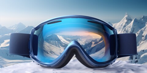 Ski goggles with mountains reflection Generative AI