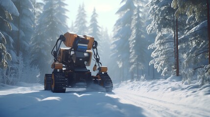 A team of AI-generated robotics engineers developing snow-clearing drones, revolutionizing winter maintenance by efficiently clearing roads and pathways