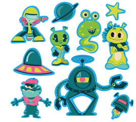 Alien Vector Stikers Set - Cartoon character , vector art