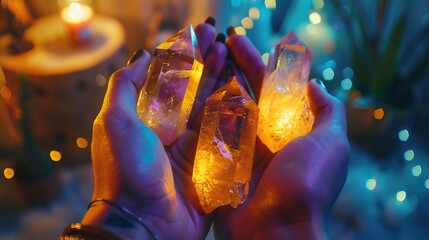 Crystal Healing Session: New Age Practice. Individual Receiving Crystal Healing Therapy. Healing Vibes during Crystal Session. Personal Scene during Energy Balancing