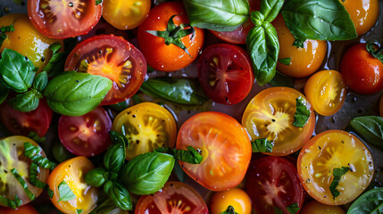Fototapeta na wymiar Colorful tomato salad basil