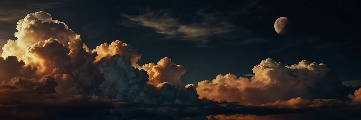 orange dramatic clouds in night sky with full moon from Generative AI