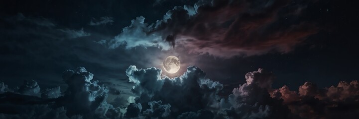colorful dramatic clouds in night sky with full moon from Generative AI - obrazy, fototapety, plakaty