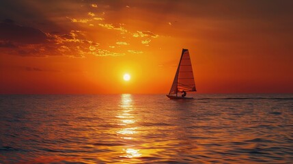 Sailboat Sailing the Ocean at Sunset