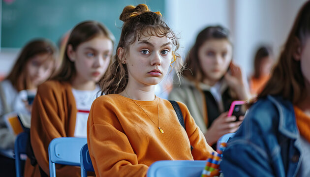 Teen with ADHD Using Fidget Tools in Classroom. Attention Deficit Disorder. Learning Disability