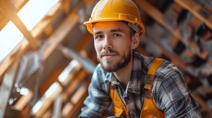 Construction Worker in Hard Hat and Overalls
