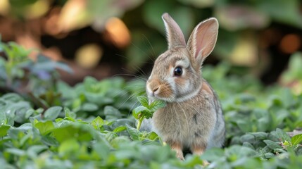 Small Rabbit Sitting in Middle of Field