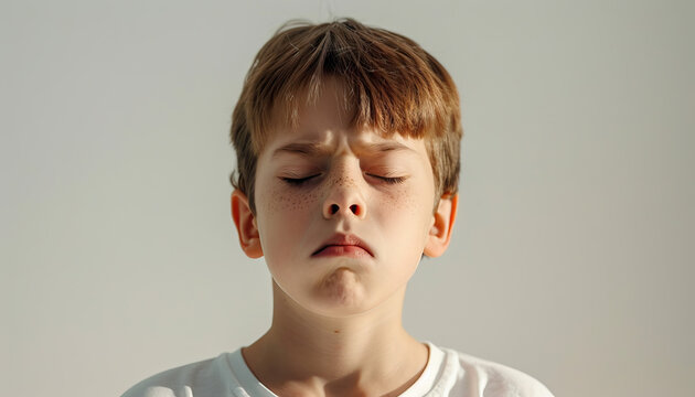 Boy with Tourette Syndrome Practicing Mindfulness Meditation. Tic Disorder Management. Spectrum Disorder. Learning Disability.