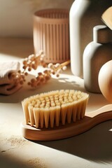 Hair brush neutral background bathed in sunlight