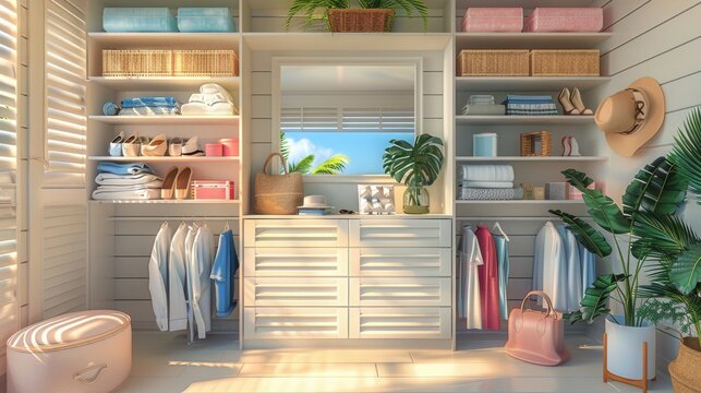 Closet Filled With Clothes and Potted Plant