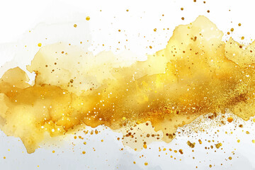 Yellow Gold watercolor spot glitter and splash hand drawn background. 