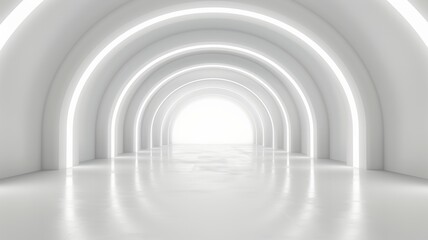 Futuristic neon light toned background 3D room light abstract space technology tunnel stage...