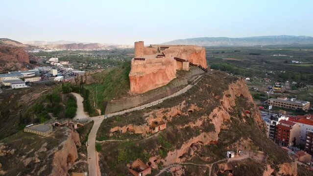 Aerial view of Arnedo Castle in La Rioja, Spain. High quality 4k footage