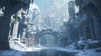 AI-generated characters embarking on a virtual reality adventure, exploring fantastical winter realms filled with magical creatures and hidden treasures