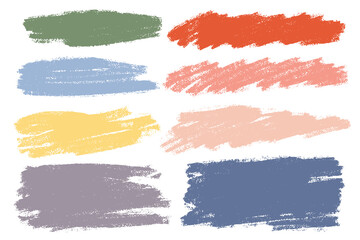 Vector set of hand drawn crayon strokes, shapes for backdrops. Monochrome design elements set. One color artistic backgrounds.