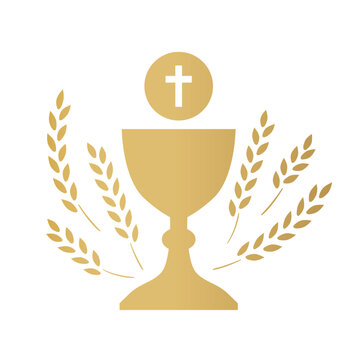 golden holy communion chalice and wheat ears; design element for first holy communion invitations and greeting cards - vector illustration