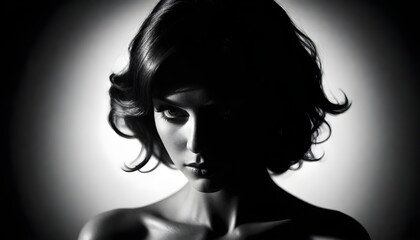 black and white portrait of a beautiful woman in a dark style