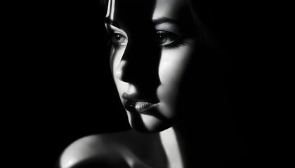 black and white portrait of a beautiful woman in a dark style