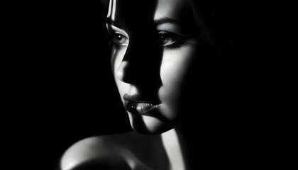 Fototapeta premium black and white portrait of a beautiful woman in a dark style