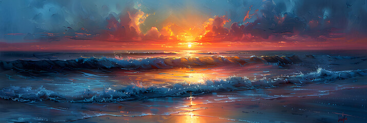 Sunset Over the Beach,
Sunrise Symphony Vibrant Colors Painting the Horizon