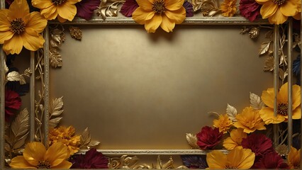 Naklejka na ściany i meble art gold flowers frame background from Generative AI