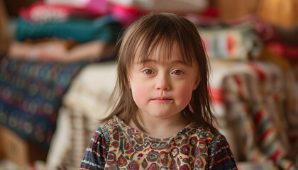 Child with Down Syndrome Assists with Chores, Learning Responsibility and Independence. Learning Disability