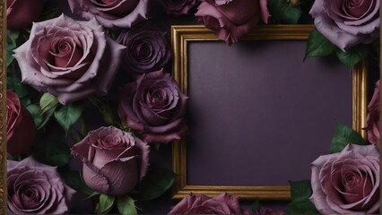 art purple roses flowers frame background from Generative AI
