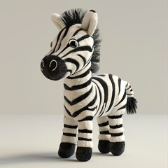 Fototapeta premium A cute zebra plush toy on a white background emanating an aura of sweetness and innocence. Soft plush zebra with a friendly expression.