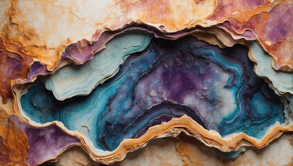 Abstract grunge backdrop with layers resembling the textured surface of a geode.