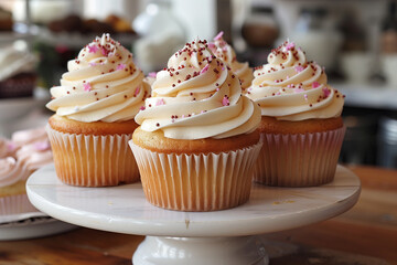 Butter cupcake muffin with cream frosting sprinkles - 783397014